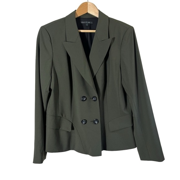 LAFAYETTE 148 Double Breasted Dark Olive Wool Blazer - Picture 2 of 9